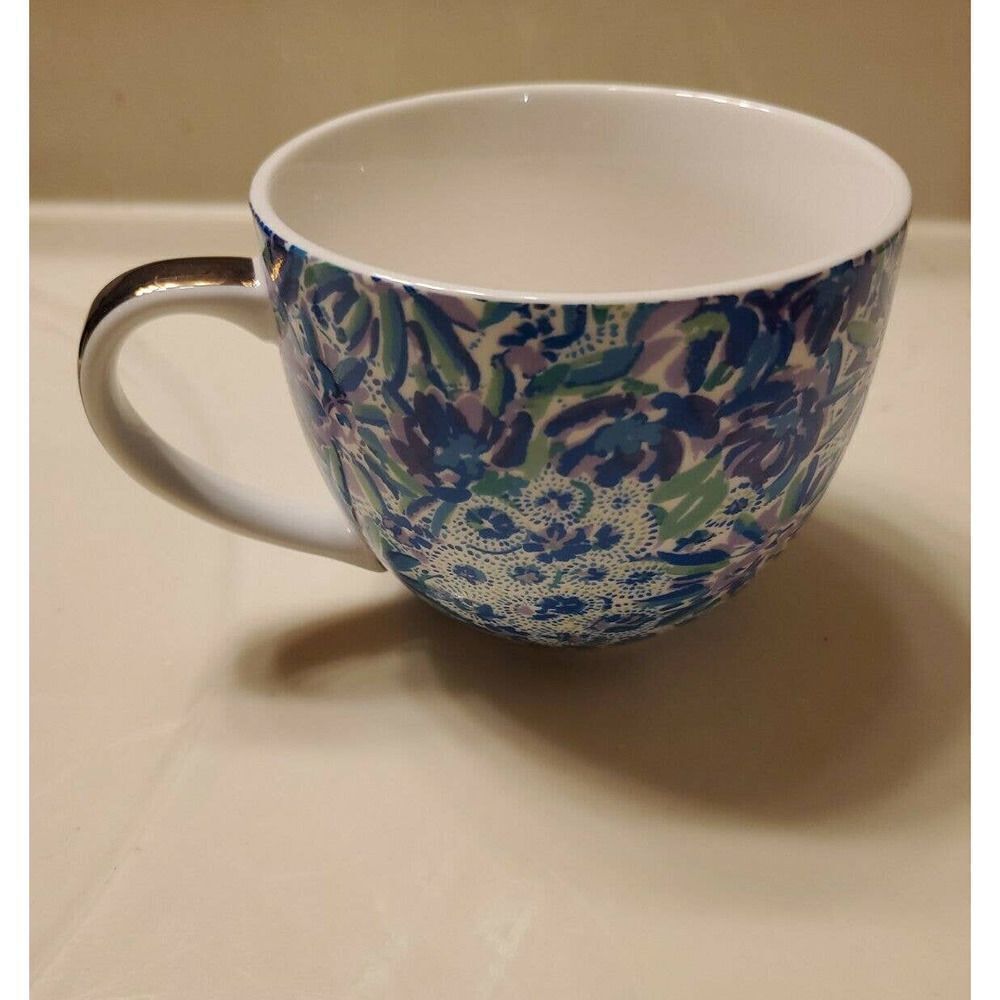 Lilly Pulitzer 12oz Ceramic Mug Coffee Tea Blue Purple Floral Gold